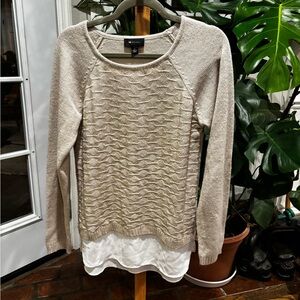 AB Studio Cream Knit Top with White Detail